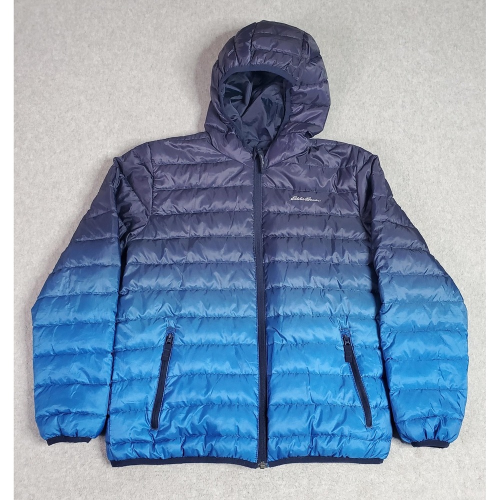 Eddie Bauer Jacket‎ Kids Large 14/16 Blue Ombre Hooded Down Reversible Puffer